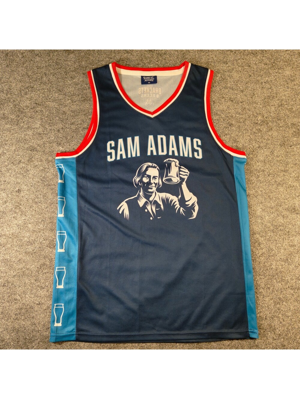 Samuel Adams Brackets And Beers Basketball Jersey Navy Blue Size Medium